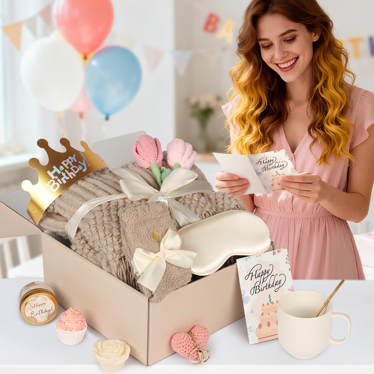 CuriBox Birthday Gifts for Women - 13PCS Unique Happy Birthday Easter Gifts Basket for Mom Her Best Friend Sister Wife Girlfriend Coworker - Relaxing Spa Self Care Package Mothers Day Set (Vanilla)