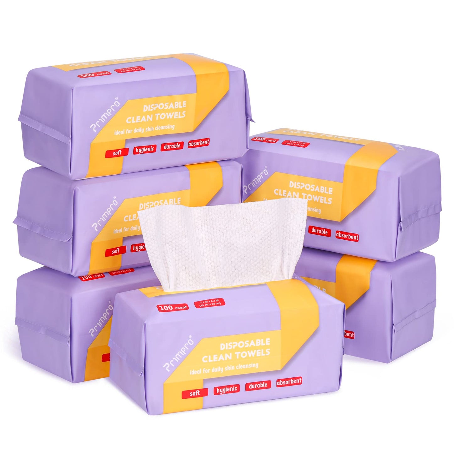 Primpro 600 Count Disposable Face Towels Ultra Soft Hand Washcloth Lint-Free Dry Wipes Biodegradable Facial Cleansing Towelettes (100 Count 6 Pack)