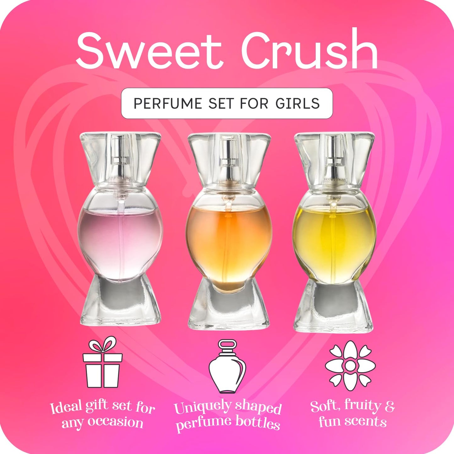 SCENTED THINGS Candy Girls Perfume Gift Set – Fruity Body Spray Childrens Perfumes for Tween & Teen Girls, 3 Candy-Shaped Bottles, Gift-Ready Fashion Collection for Kids & Teens