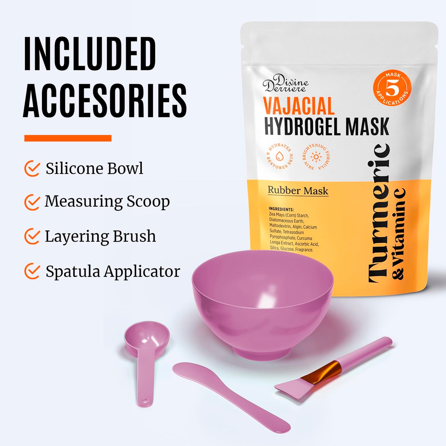 Divine Derriere Vajacial Hydrogel Mask - Premium Modeling Mask with Turmeric & Vitamin C - Deeply Purifying & Super Hydrating Facial & Vajacial Masks, Hydro jelly Peel-Off Powder (Full Kit)