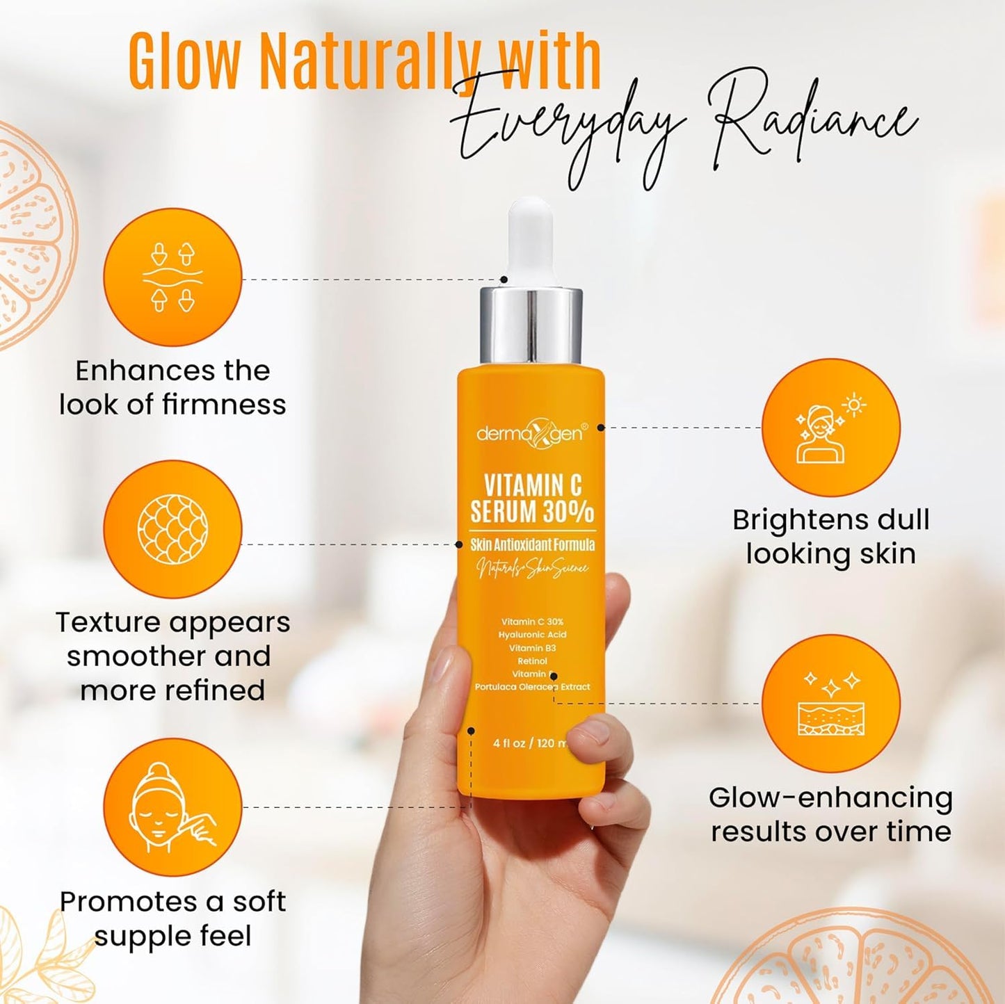 Vitamin C Serum for Face - Organic Anti-Aging Moisturizer with Hyaluronic Acid & Vitamin E | 4 FL OZ
