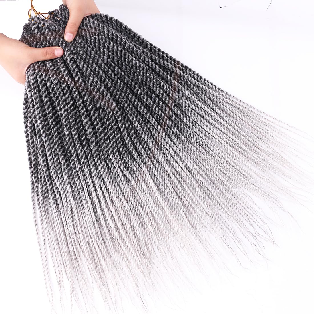 8 Packs Havana Twist Crochet Hair Silver Gray Senegalese Twist Medium Crochet Braid Omrbe Grey Crochet Braids Hair For Black Women Prelooped Twist Syntehtic Braiding Hair Extensions (Tgrey#)