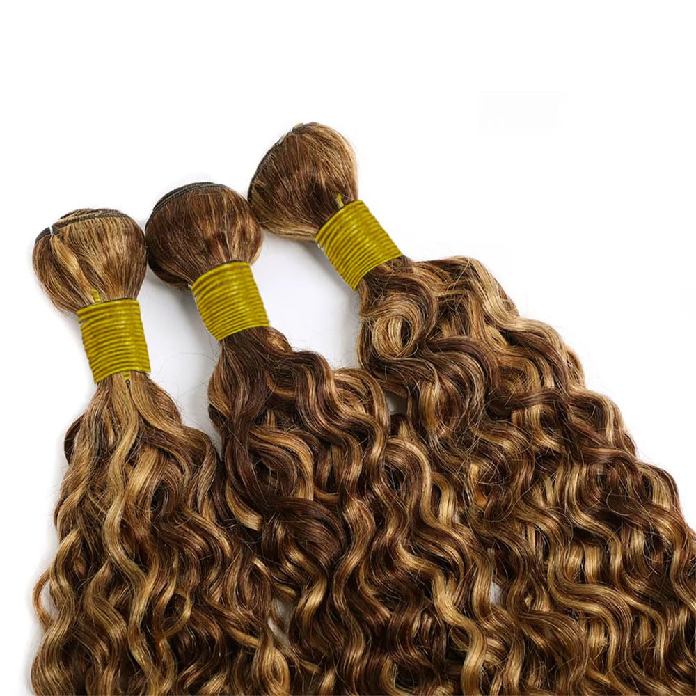 Ombre Curly Bundles Human Hair 4/27 Human Hair Bundles Highlight Honey Brown Bundle 14 14 14 Inch Salon Quality Double Weft Brazilian Virgin Remy Hair Extensions Deals