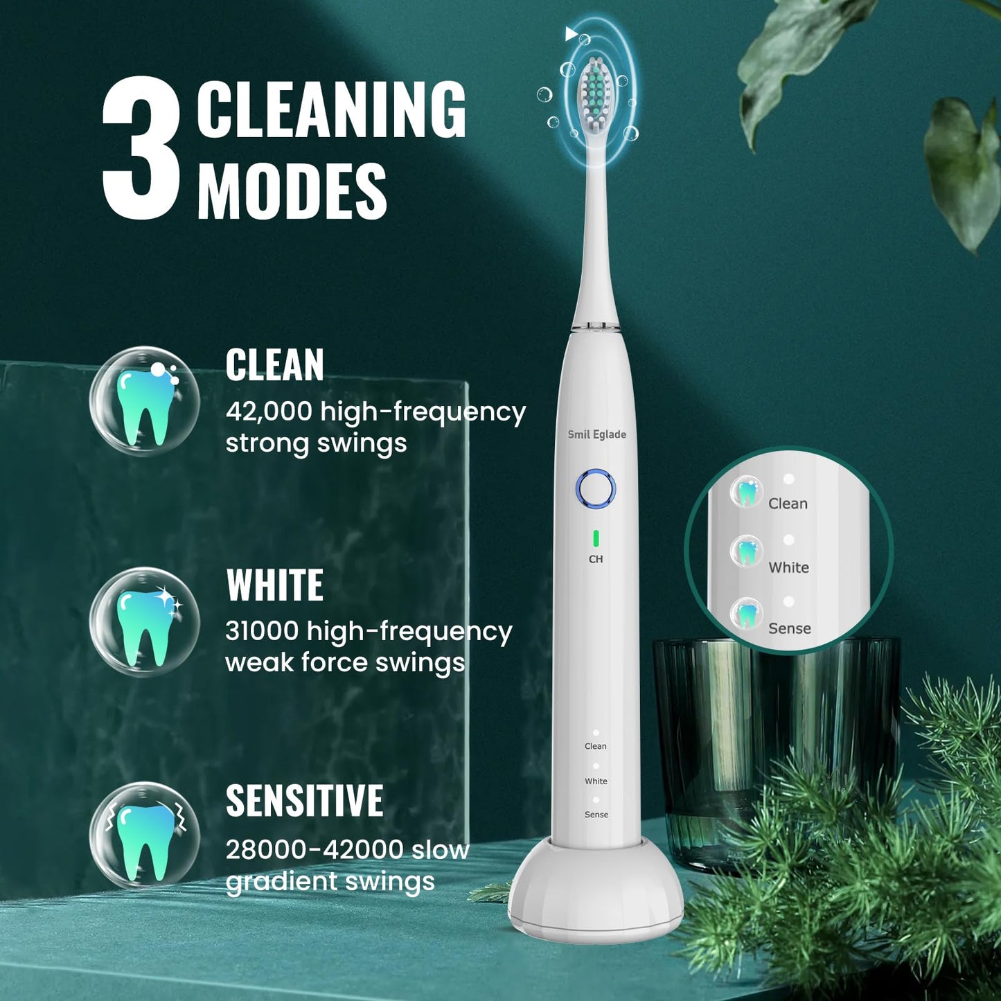 NBGRLVS Rechargeable Sonic Electric Toothbrush for Adults with 10 Brush Heads, 3 Modes, 2 Minute Smart Timer and Fast 4 Hour Charge - Perfect for Travel and Easy Dental Care (White)