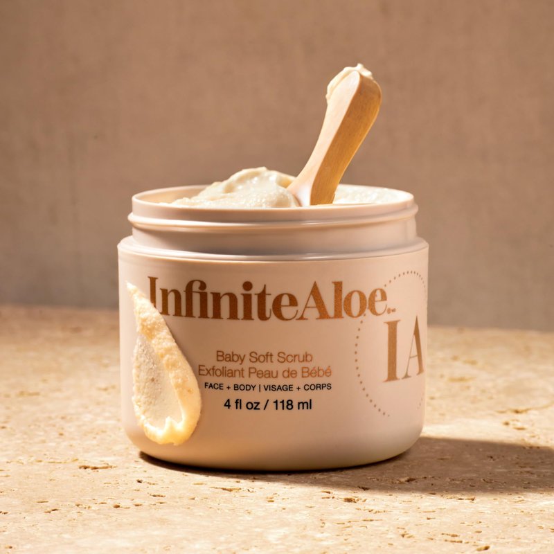 InfiniteAloe Baby Soft Scrub, Aloe Vera Powered Face and Body Scrub – Exfoliating and Moisturizing – 4oz. + 2 Travels