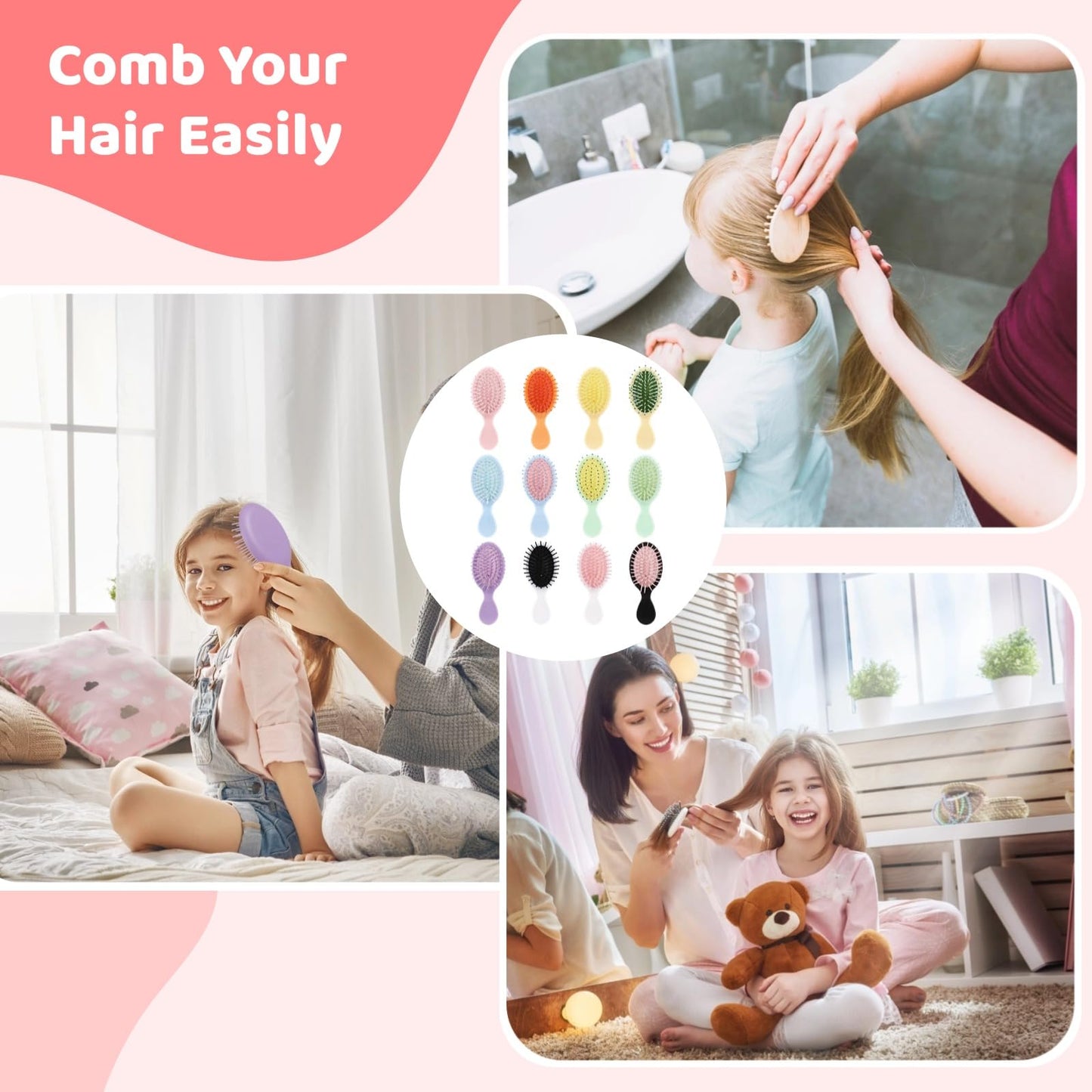 24 PCS Mini Wet Hair Brush Bulk, Mini Travel Brushes, Detangling Comb Brushes with Soft Bristles for Wet and Dry Hair, Smoothing Knots with Ease for Most Hair Types