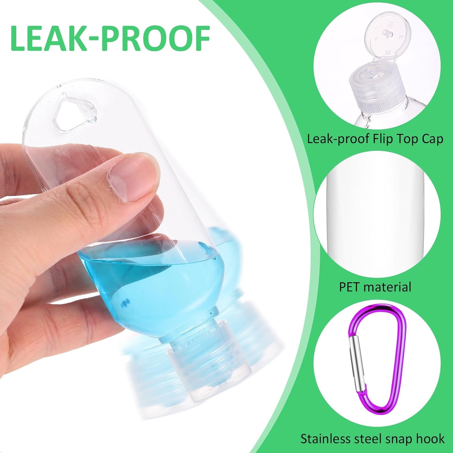 Traveling Bottles Set - 50 Pcs 2oz Clear Plastic Hand Sanitizer Holders | Refillable Liquid Containers with Keychain