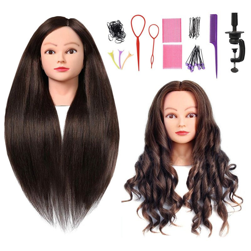 SOPHIRE 26"-28" Long Hair Mannequin Head with 80% Real Human Hair, Hairdresser Practice Training Head Cosmetology Manikin Doll Head with 9 Tools and Clamp - Golden, Makeup On