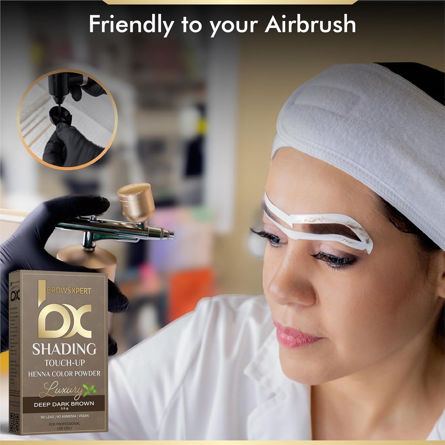**Professional Shading Touch-Up Kit - Herbal Henna Color Powder with Mixing Dish, Stir & Brush | 3.5g | Natural Deep Dark Brown**