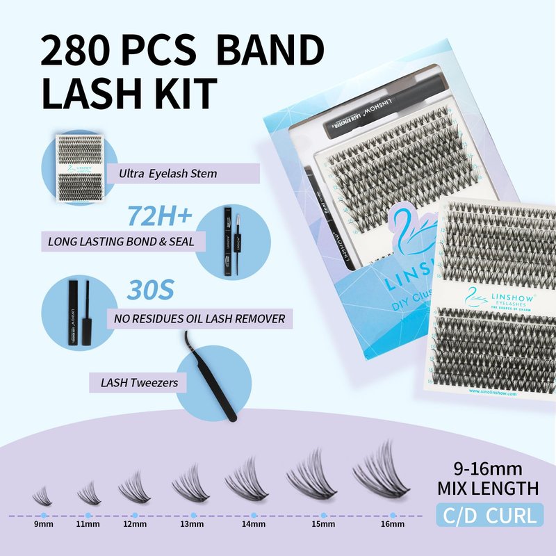 LinShow Lash Clusters Kit Mix 9-16mm Volume Soft Natural Cluster Lashes DIY Individual Eyelash Extensions Kit With Seal Bond Remover Easy Self Application
