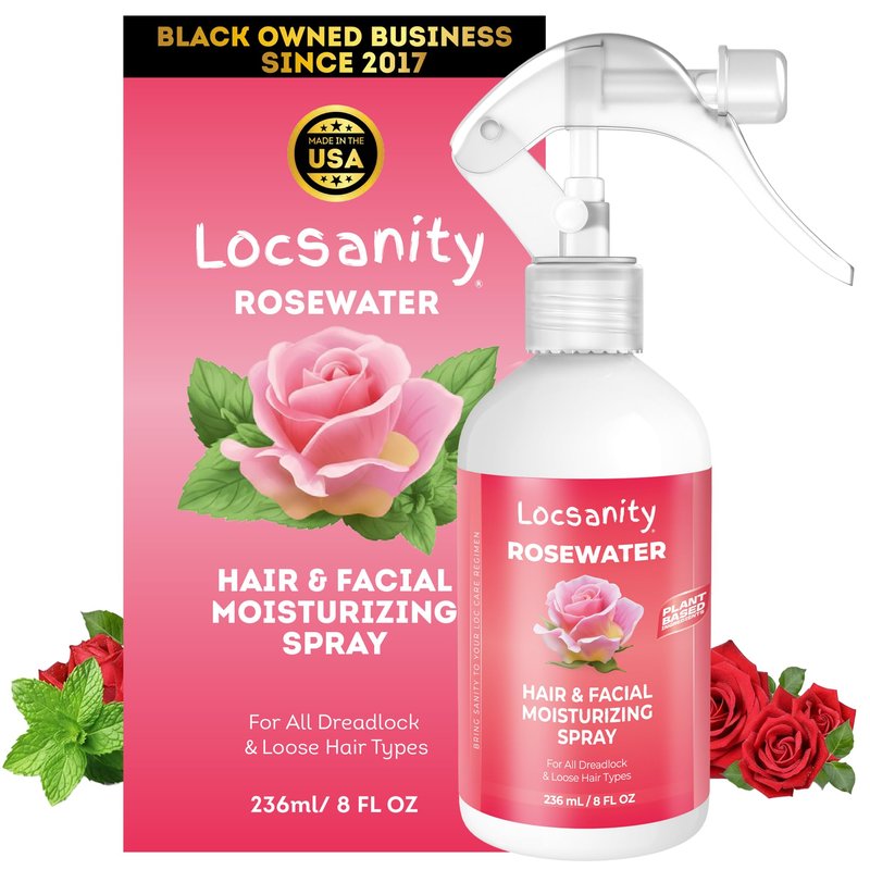 Locsanity Pure Rosewater Hair and Facial Spray – Regular Size Hydrating Face Mist to Soothe, Refresh, and Rejuvenate Skin, Reduce Oil and Buildup (8oz)