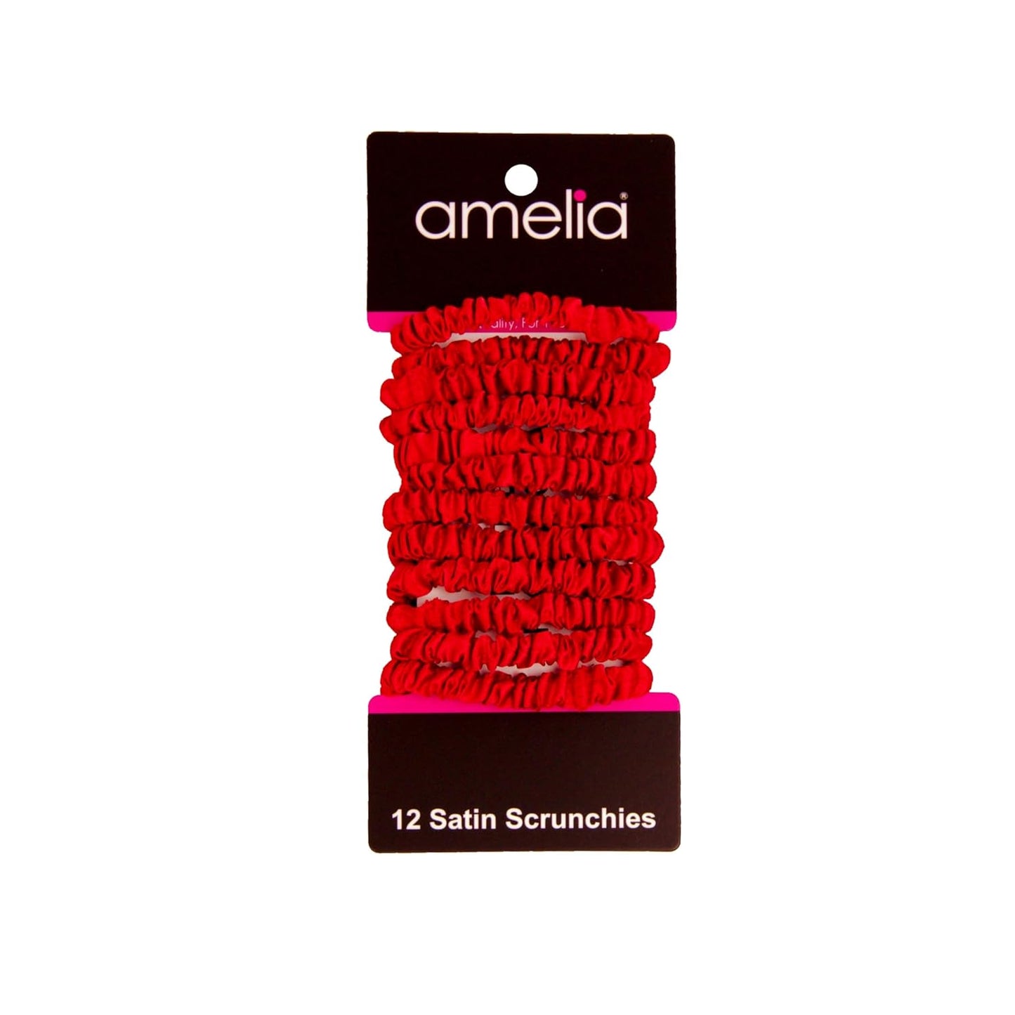 Amelia Beauty, Black, Skinny Satin Scrunchies, 12 Pack – 2in Diameter, Gentle & Strong Hold, No-Snag, No-Dent, Crease-Free Hair Ties