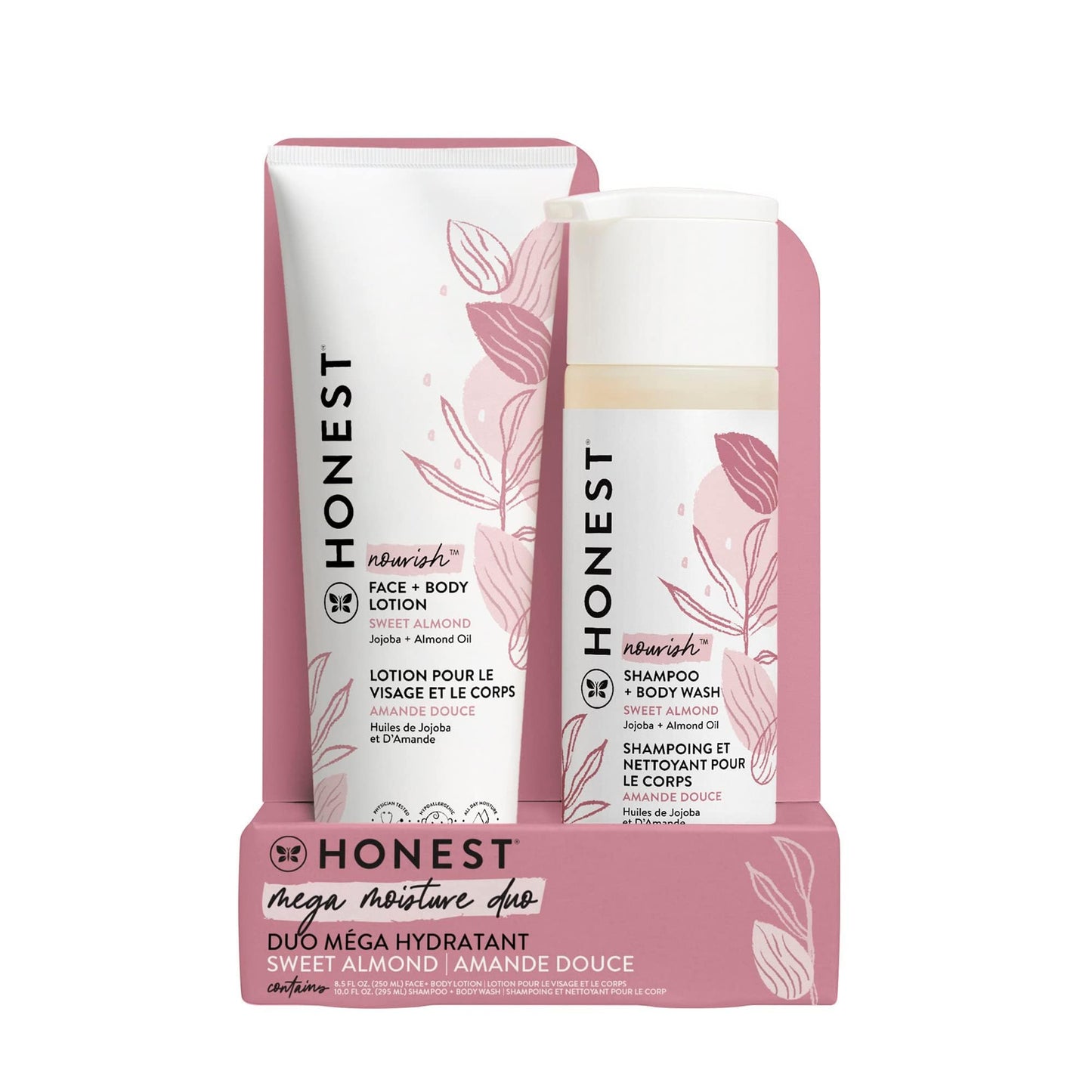 The Honest Company 2-in-1 Cleansing Shampoo and Body Wash Face Lotion Bundle Gentle for Baby Naturally Derived Sweet Almond Nourish 18.5 fl oz