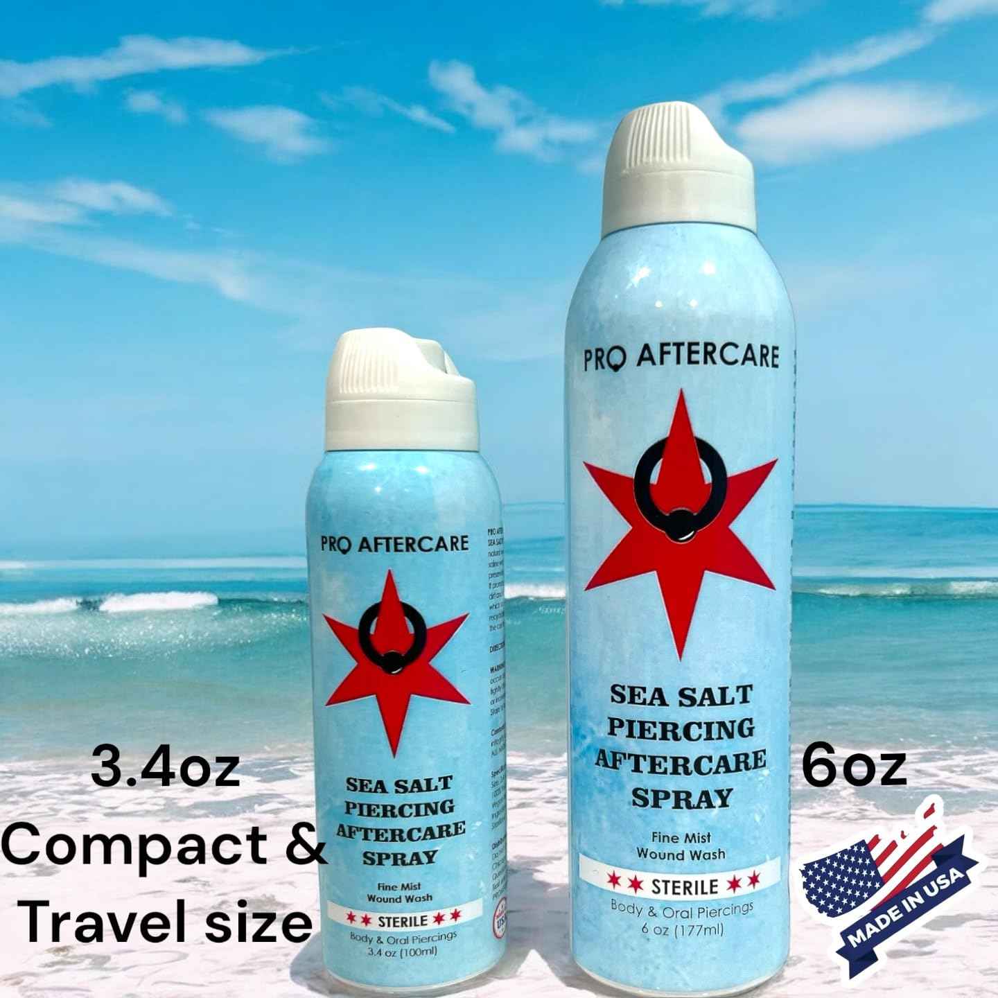 Pro Aftercare Spray Sterilizing Saline Spray for Piercings Piercing Cleaner Spray for Ears, Nose - Saline Solution for Piercings, Piercing Bumps, Keloid Bumps & Wounds 6oz Family size.