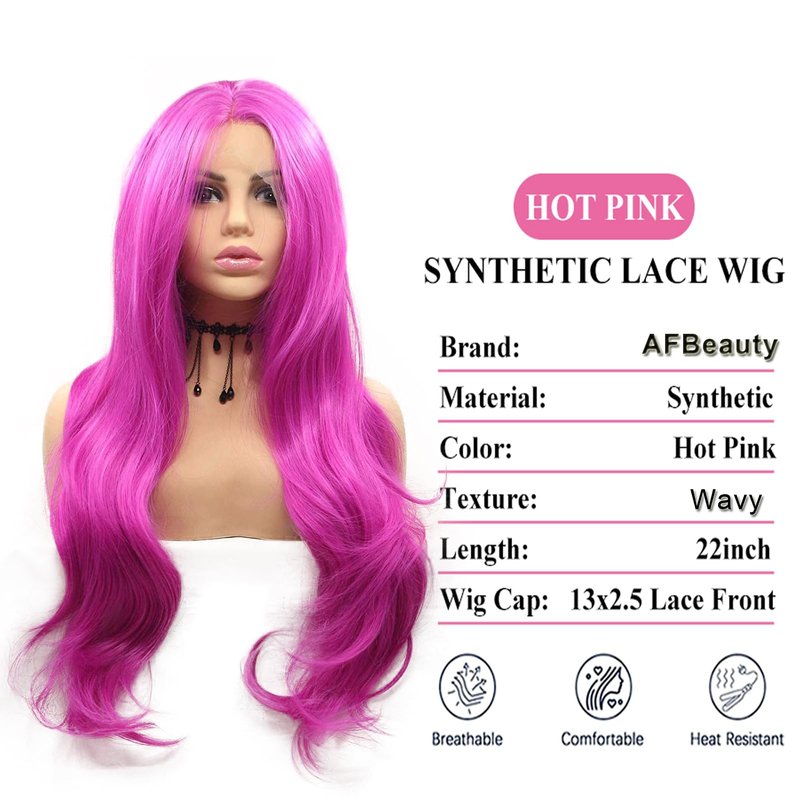 AFBeauty Hot Purple Lace Front Wig Pre Plucked Long Real Hair Wig Wavy Light Natural Colored Wigs for Black Women Pink Red Glueless Lace Front Synthetic Wigs Lacefront Cosplay Lavender Curly 22Inch