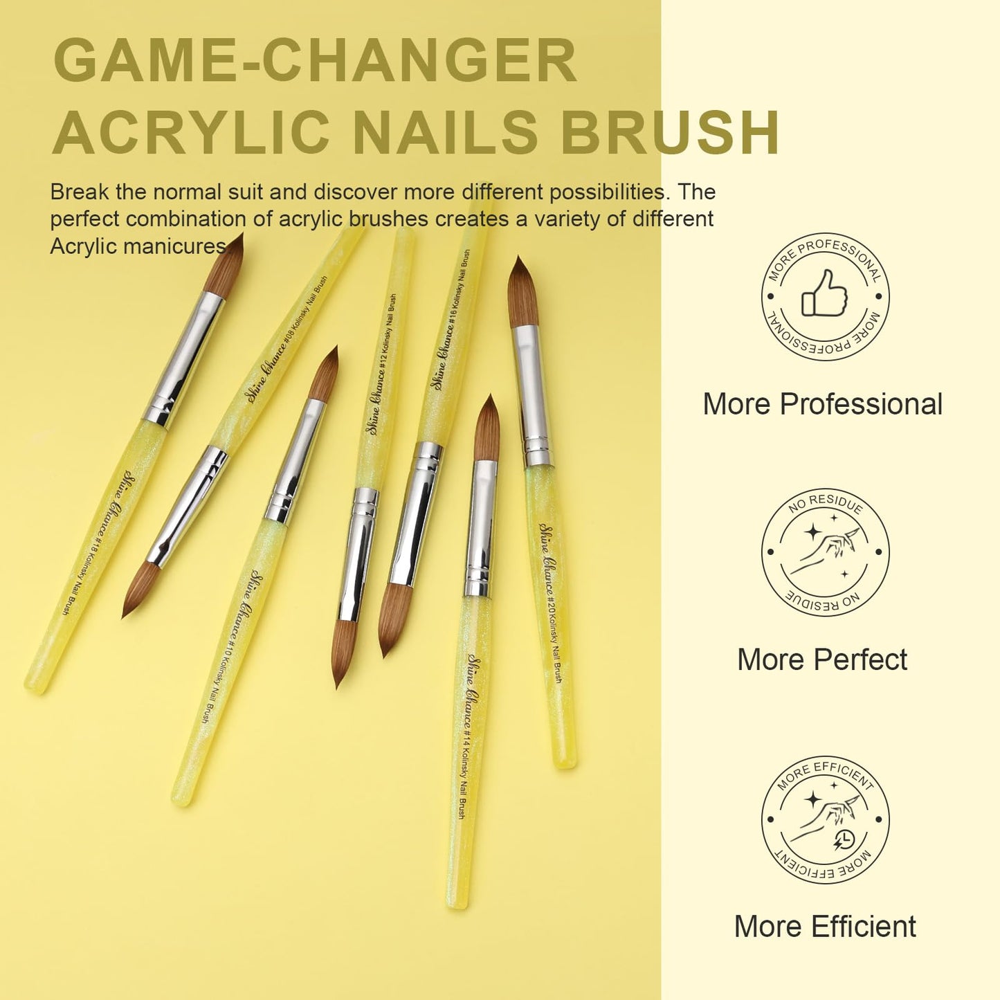 Acrylic Nail Brush Size 14, 100% Pure Kolinsky Nail Brush for Acrylic Application, Professional Nail Extension Manicure Tool Nail Drawing Pen for DIY Home Salon(Yellow)