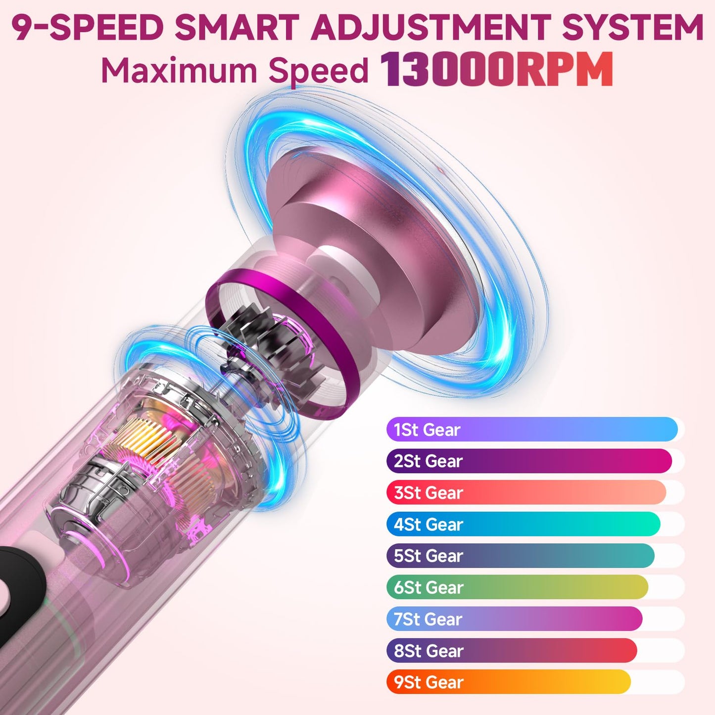 Electric Foot Nail File Cordless, 2 in 1 Wireless Dermave Electric Foot Callus Remover, Adjustable 9 Speed Rechargeable Pedicure Foot Filer Tool w/Sandpaper Discs & Nail Drill Bits,Digital Display