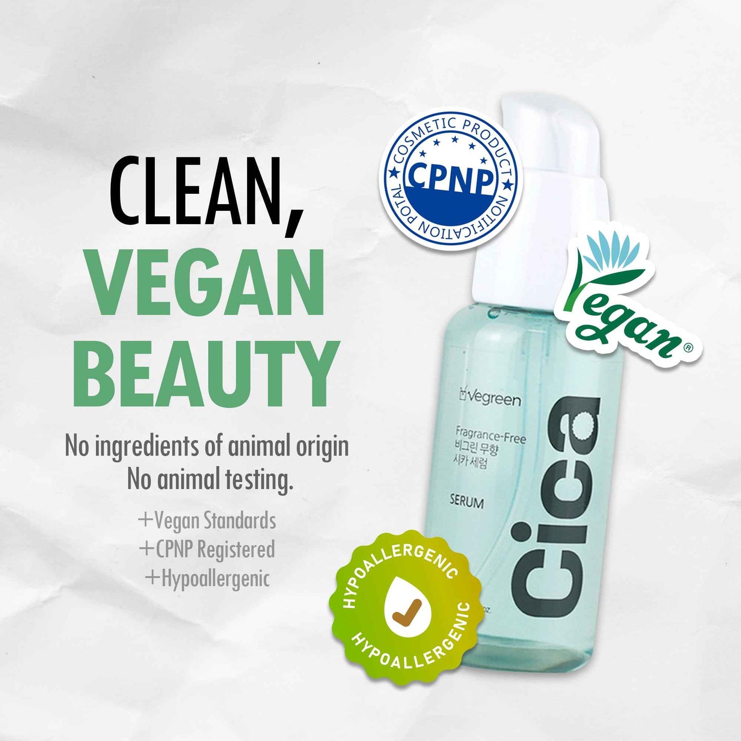 VEGREEN Fragrance-Free Cica Serum | Centella Asiatica Enriched Face Serum for Women & Men | Alcohol-Free Centella Unscented Serum Face Moisturizer | Hydrating Serum for All Skin Types 1.69 fl oz