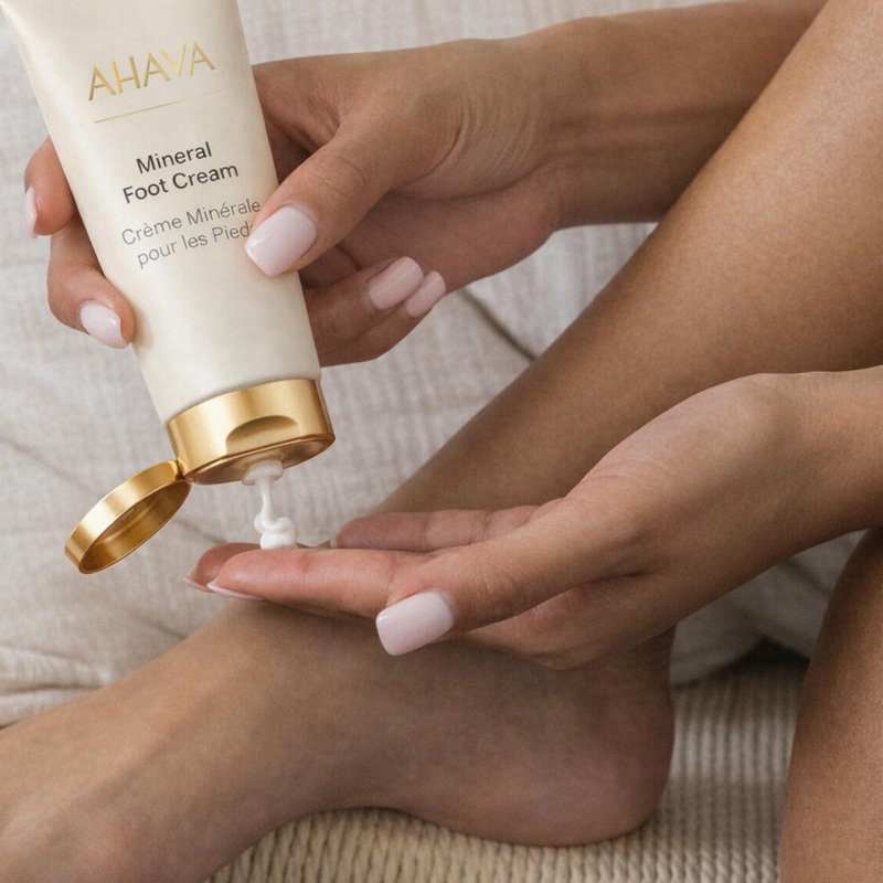 AHAVA Dead Sea Water Mineral Foot Cream - Nourishes & Hydrates Dry Soles, Prevents Cracks & Irritations, with Witch Hazel Leaf, Osmoter blend, Jojoba, Avocado, Sweet Almond & Wheat Germ Oil, 5.1 Fl.Oz