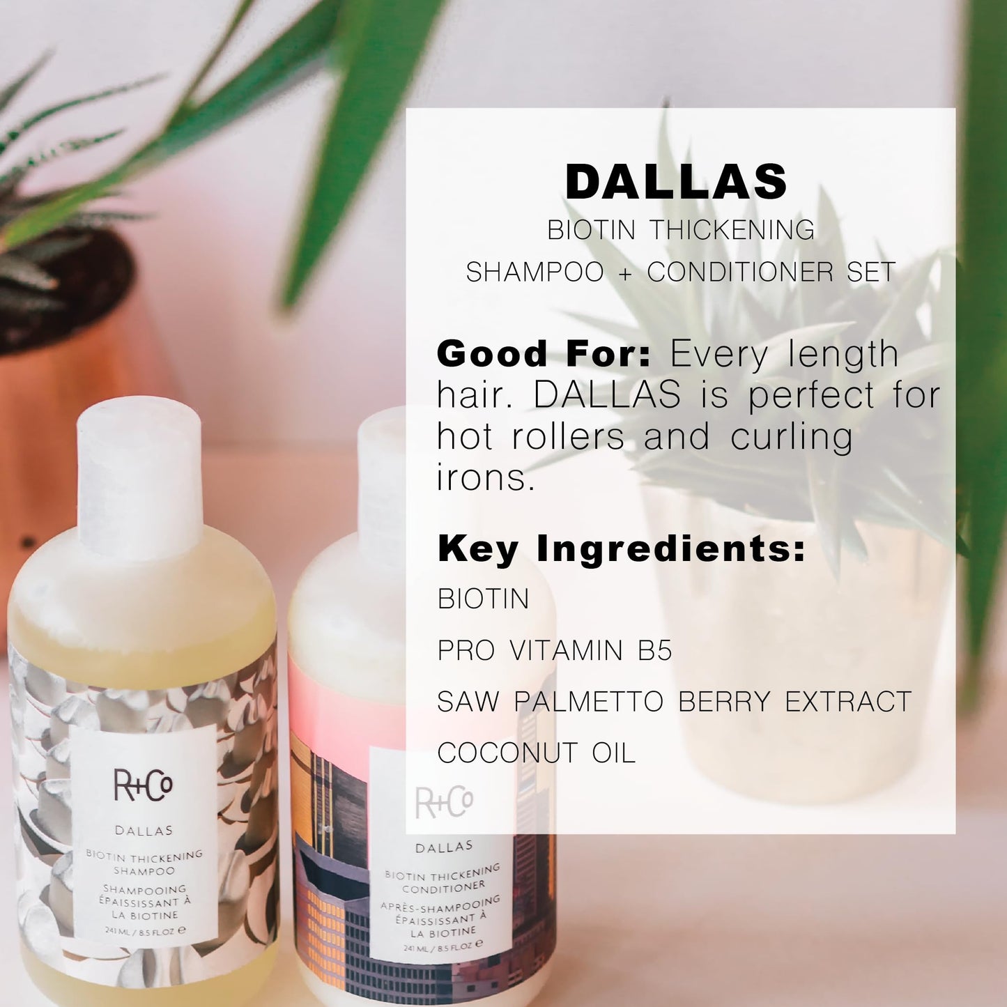 R+Co Dallas Biotin Shampoo + Conditioner Travel Set | Adds Volume, Strength & Fullness | Vegan + Cruelty Free | 2oz (Pack of 2)