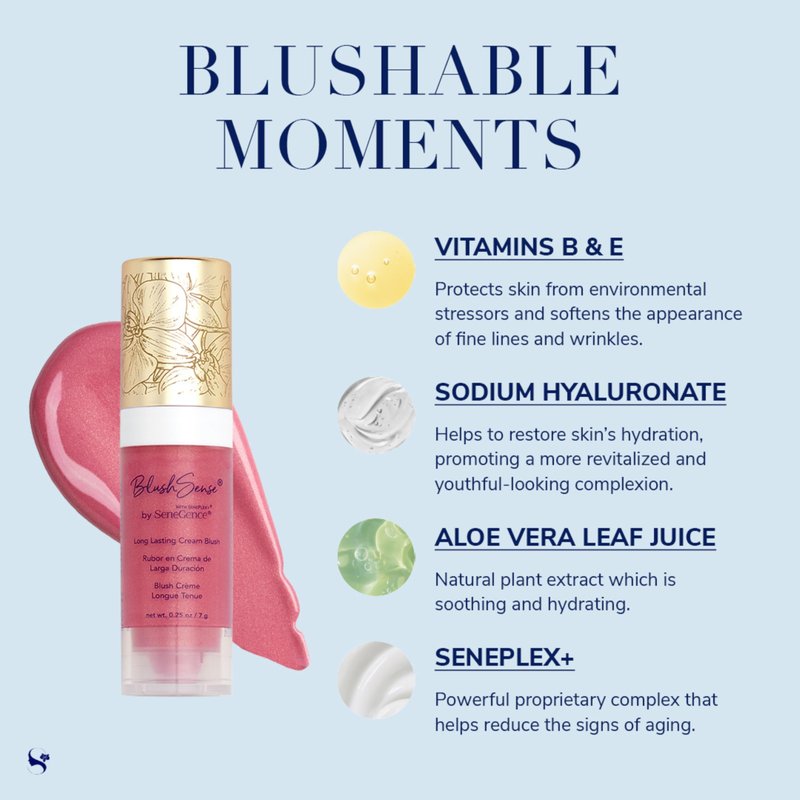 SeneGence BlushSense Cream Blush, Chocolate Cherry, 0.25 Oz, Blendable Hydrating Formula with SenePlex+ for Anti-Aging Benefits, Enriched with Vitamins B & E