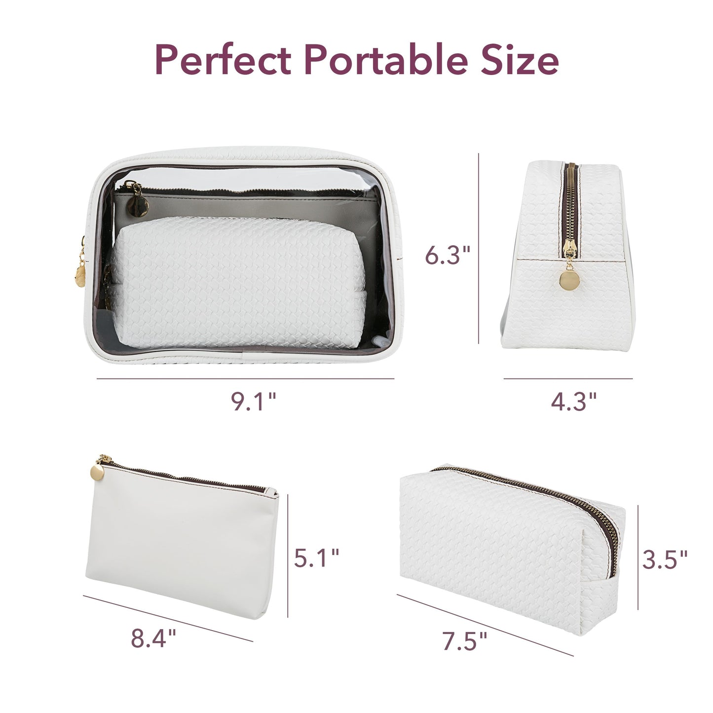Sylune 3-in-1 Clear Toiletry Bag Set – Waterproof Travel Makeup Organizer with Textured Pouches, Transparent Cosmetic Case for Women (Pink)