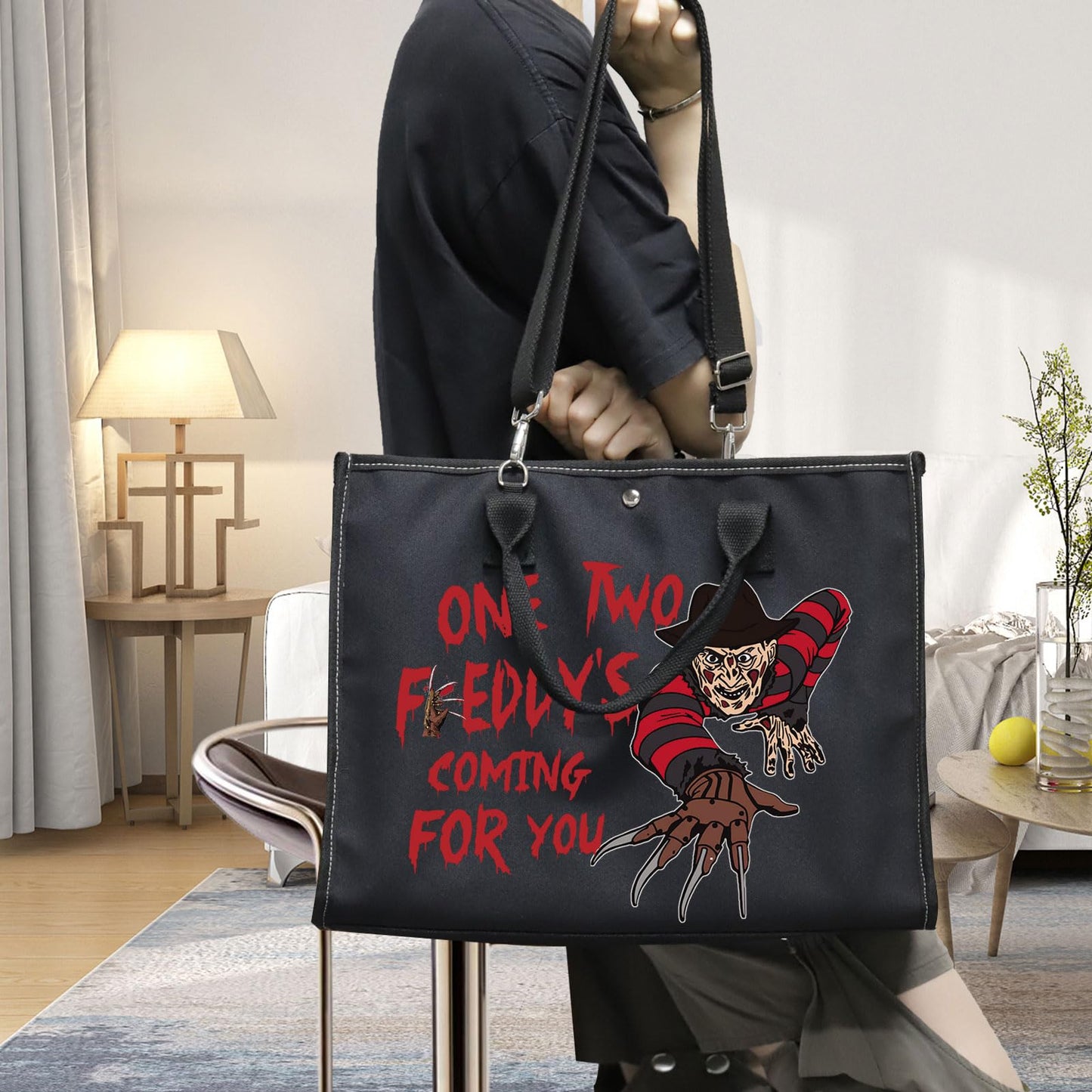BWWKTOP Night Stalker Cosmetic Makeup Bag Horror Killer Inspired Gifts One Two Coming For You Zipper Bag Halloween Party Merch (One Two Freddy BG)