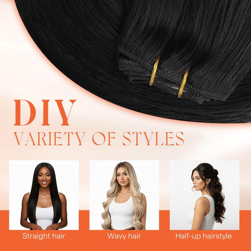 Sunny Hair Clip in Hair Extensions Real Human Hair 85g Remy Hair Clip in Extensions for Women Human Hair Extensions Natural Black 12 Inch