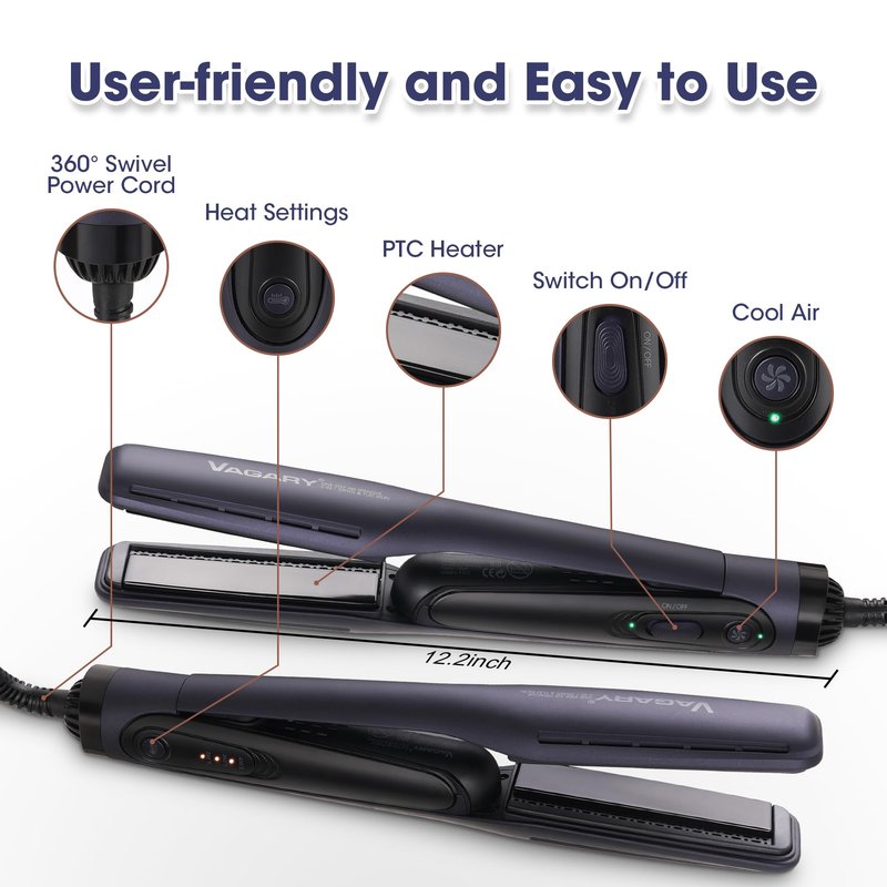 VAGARY Hair Straightener -Professional Air Straightener, Air Straight Drying and Hair Styling in One Step, 2 in 1 Hair Straightener with 3 Temperature Settings, Auto-Shutdown, 110V-240V Dual Voltage