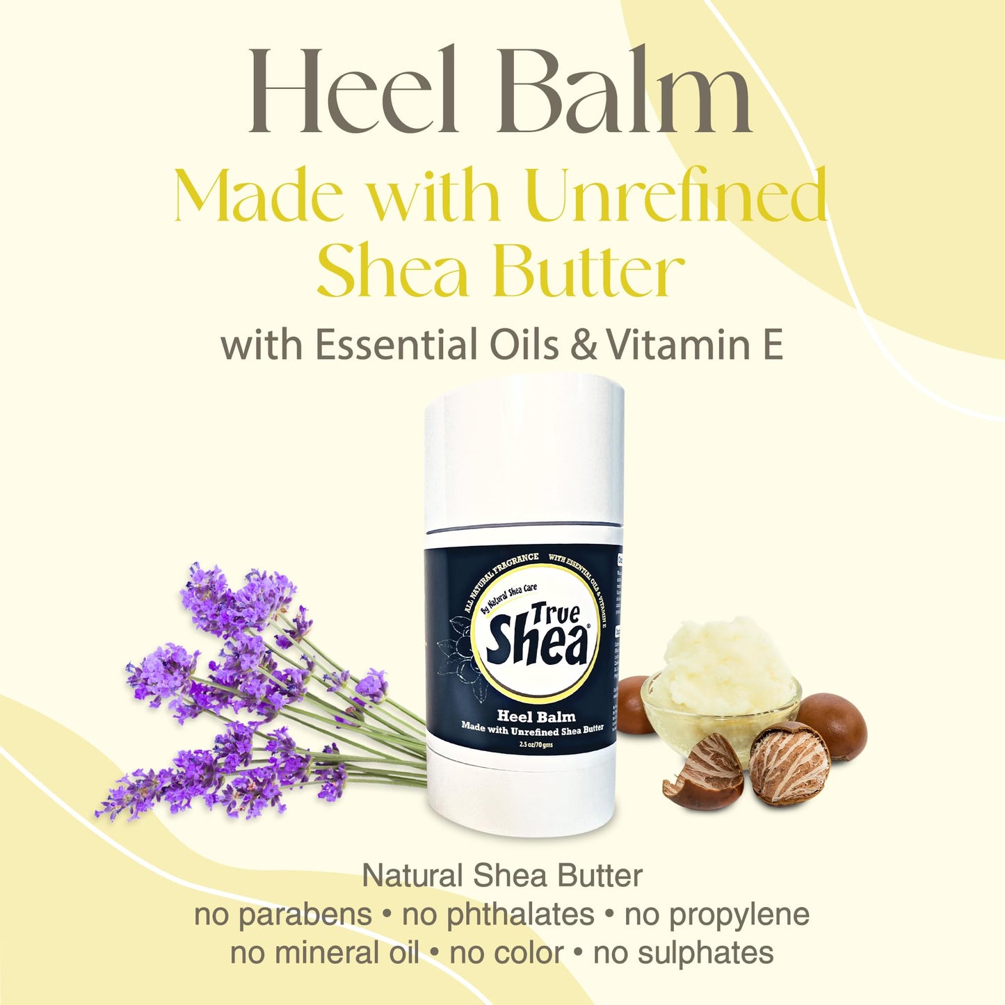 True Shea All-Natural Heel Balm, Foot Balm For Cracked Heel and Dry Feet, Moisturizer Made From Unrefined Shea Butter, Essential Oils and Vitamin E, 2.5 oz