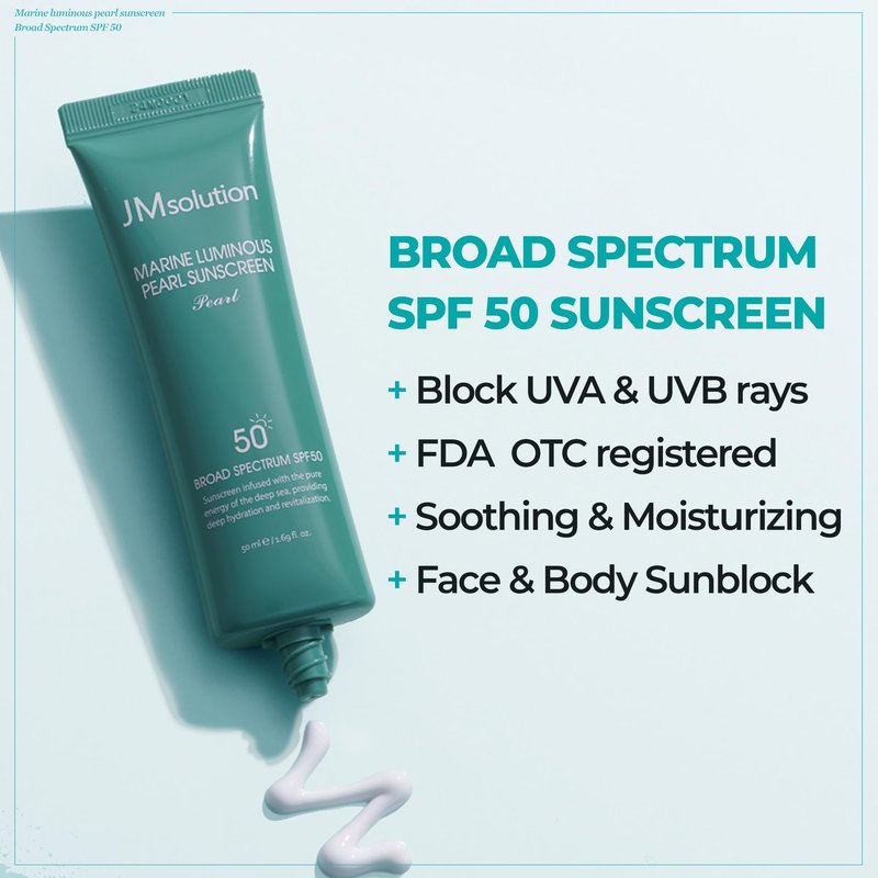 JMsolution Korean Sunscreen SPF50+ PA++++ for Face | Hydrating Glow Sunscreen | No White Cast, Lightweight, Non-Greasy | Marine Pearl UV Cream(1.69 fl.oz)