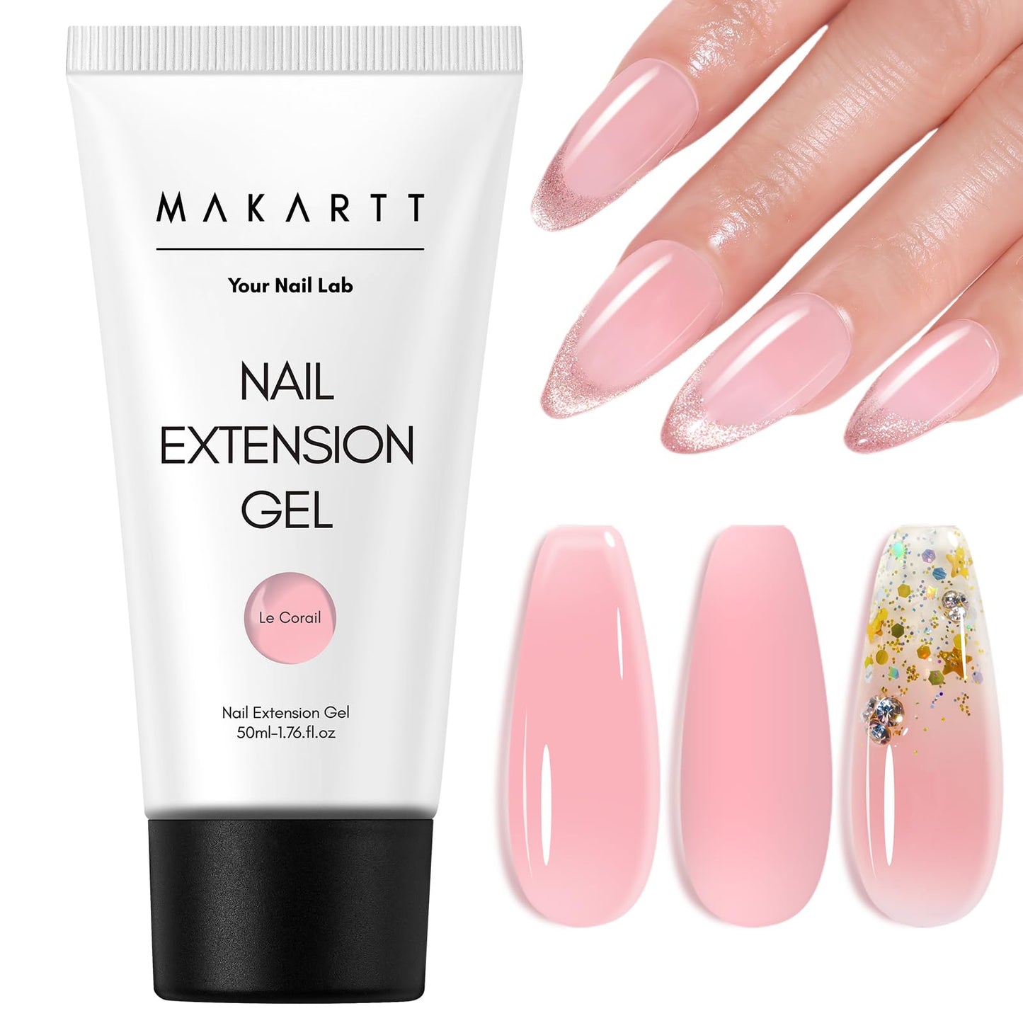 Makartt Poly Nail Gel Natural Pink 50ML: Professional Gel Builder for Nail Extension Nail Strengthener Sculpture Beauty Gift 3D Gels Molder Nail Art Easy DIY at Home Salon