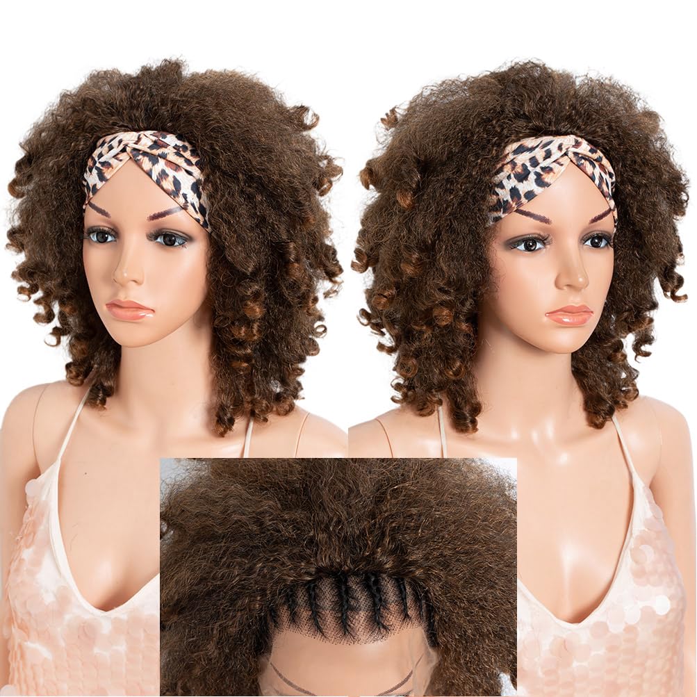 3-in-1 Magic Drawstring Half Wig - 14" Short Afro-Textured Synthetic Hair | Dark Brown, No Glue, No Sew, Ponytail & Bun Styler