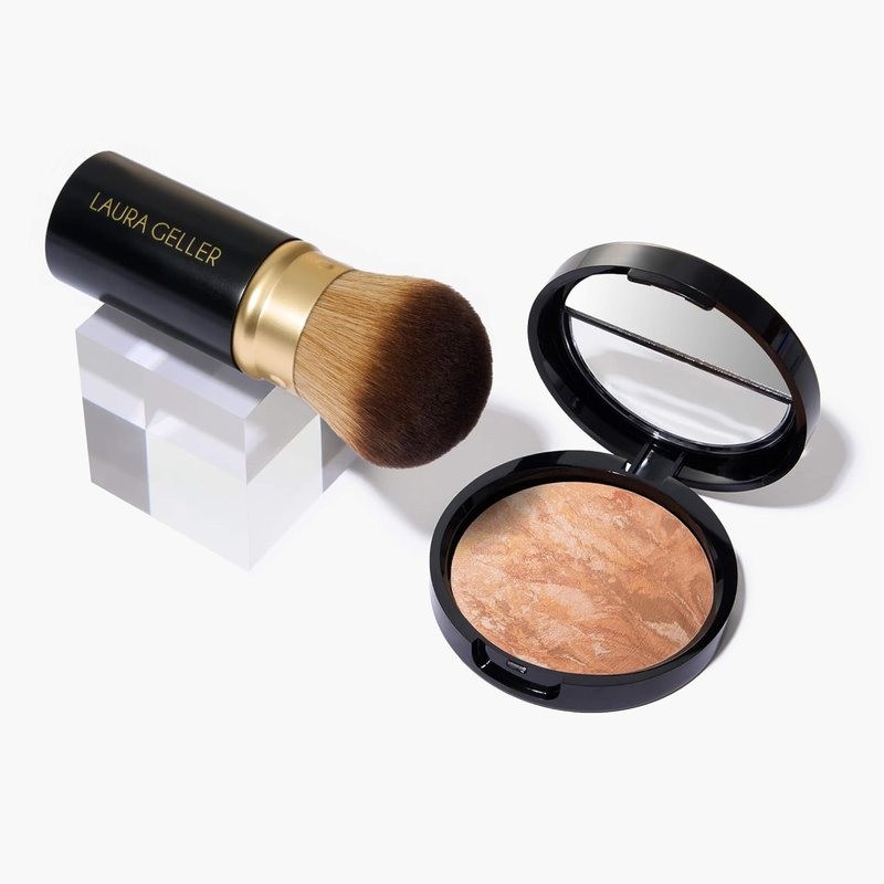 Laura Geller Baked Balance-N-Glow Foundation | Illuminating Color Correcting - Light Shade with Kabuki Brush Set