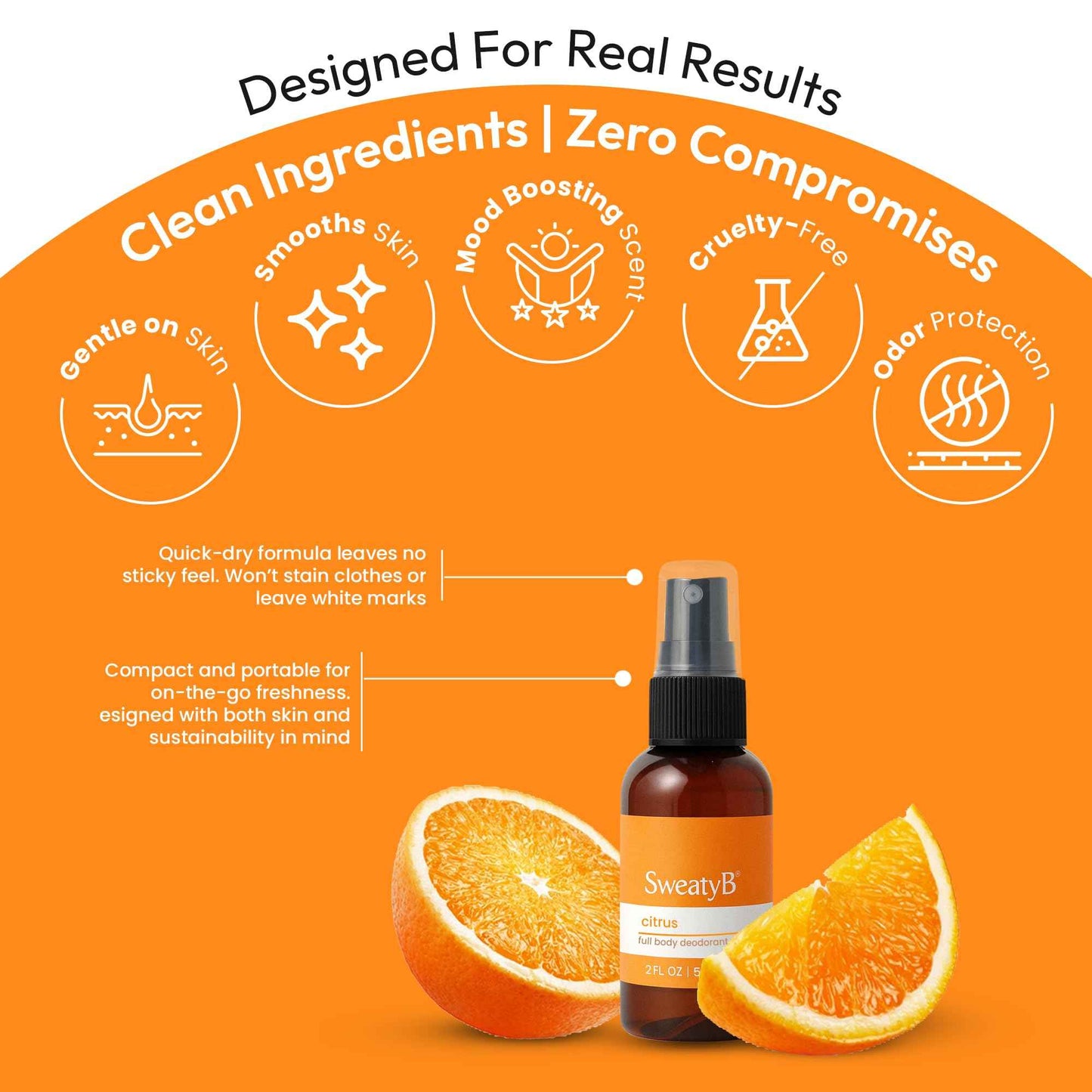 SweatyB® deodorant spray - Odor Protection with whole body deodorant for women & men - Travel Size, Skin-Safe, Vegan & Made in USA - Citrus body spray - 2 Oz