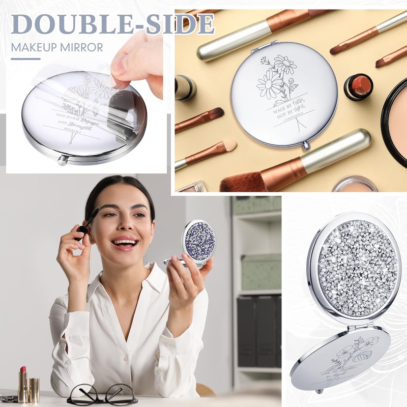 Weysat 10 Pcs Christian Compact Mirror Gifts for Women Bible Verse Metal Round Pocket Makeup Mirrors Bulk Inspirational Religious Church Party Favors for Women Nurse(Rose Gold, Silver)