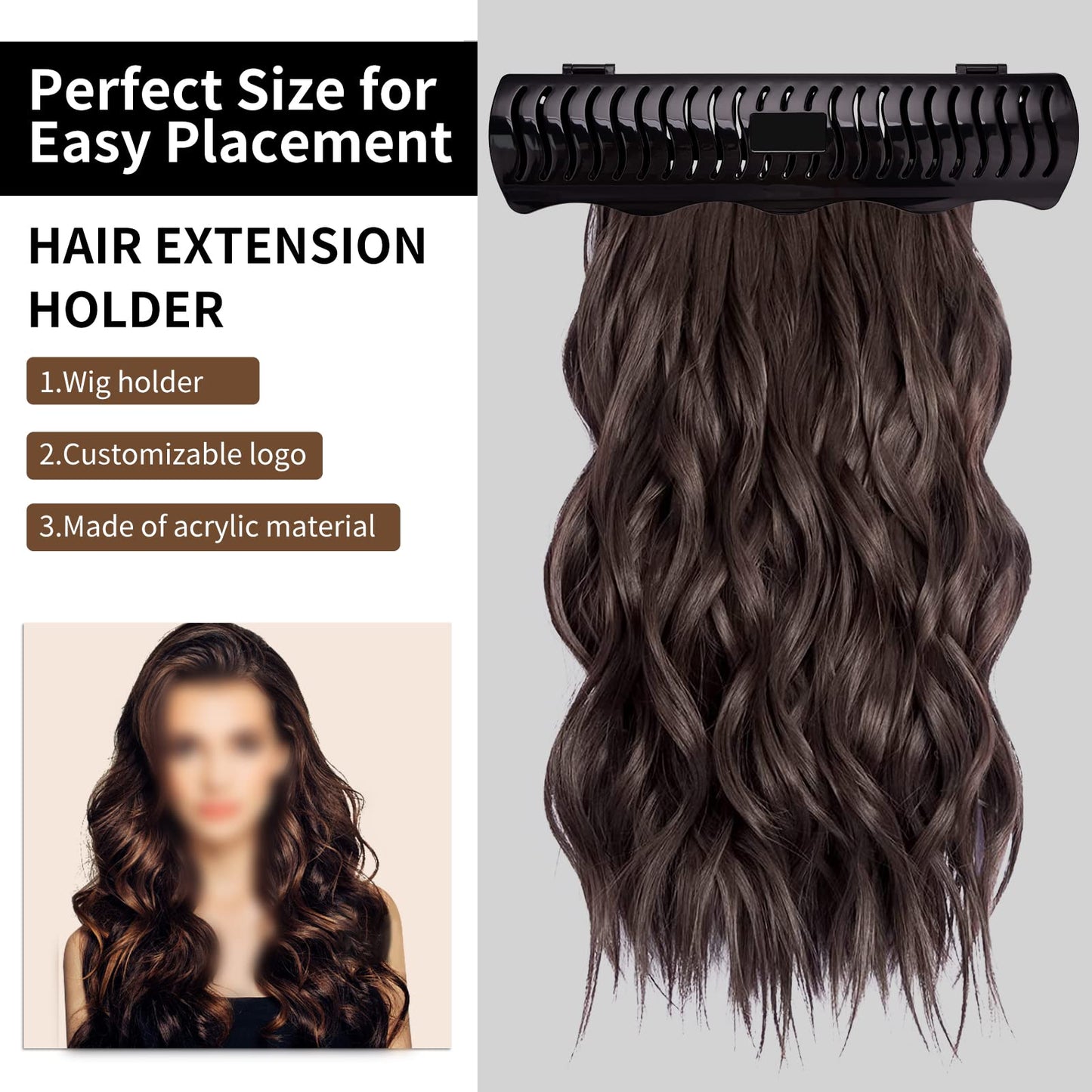 Hair Extension Holder Hair Extension Style Caddy Designed to Hold Clip-Ins, Tape-In’s, Micro Bundles and Sew-In Wefts While You Color, Wash, Style, Pack and Store (Black)