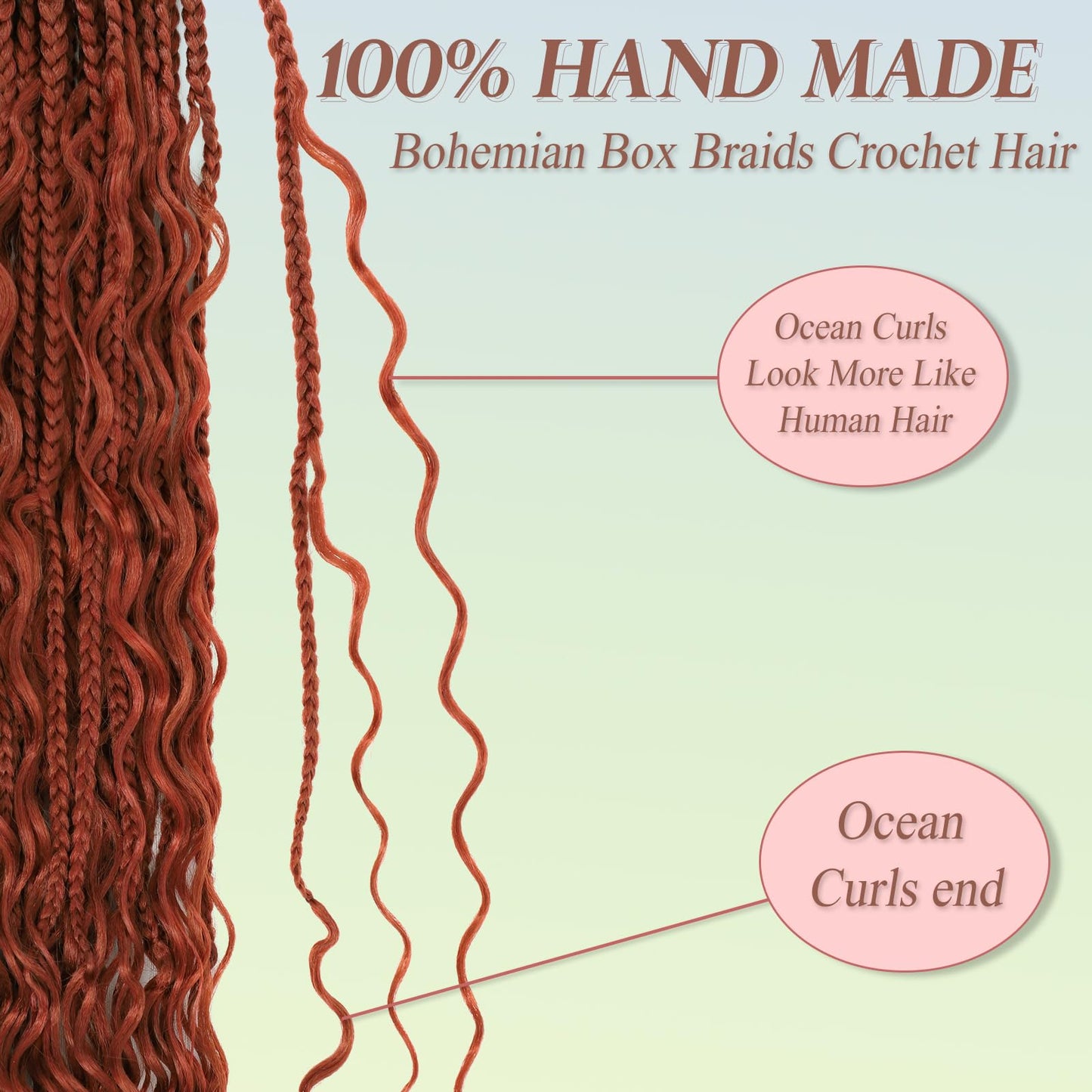 Miuric Boho Box Braids Crochet Hair for Black Women 24 Inch 7 Packs Goddess Box Braids Crochet Hair Pre-Looped with Curly Ends Reddish Brown Bohemian Synthetic Briading Hair Extensions