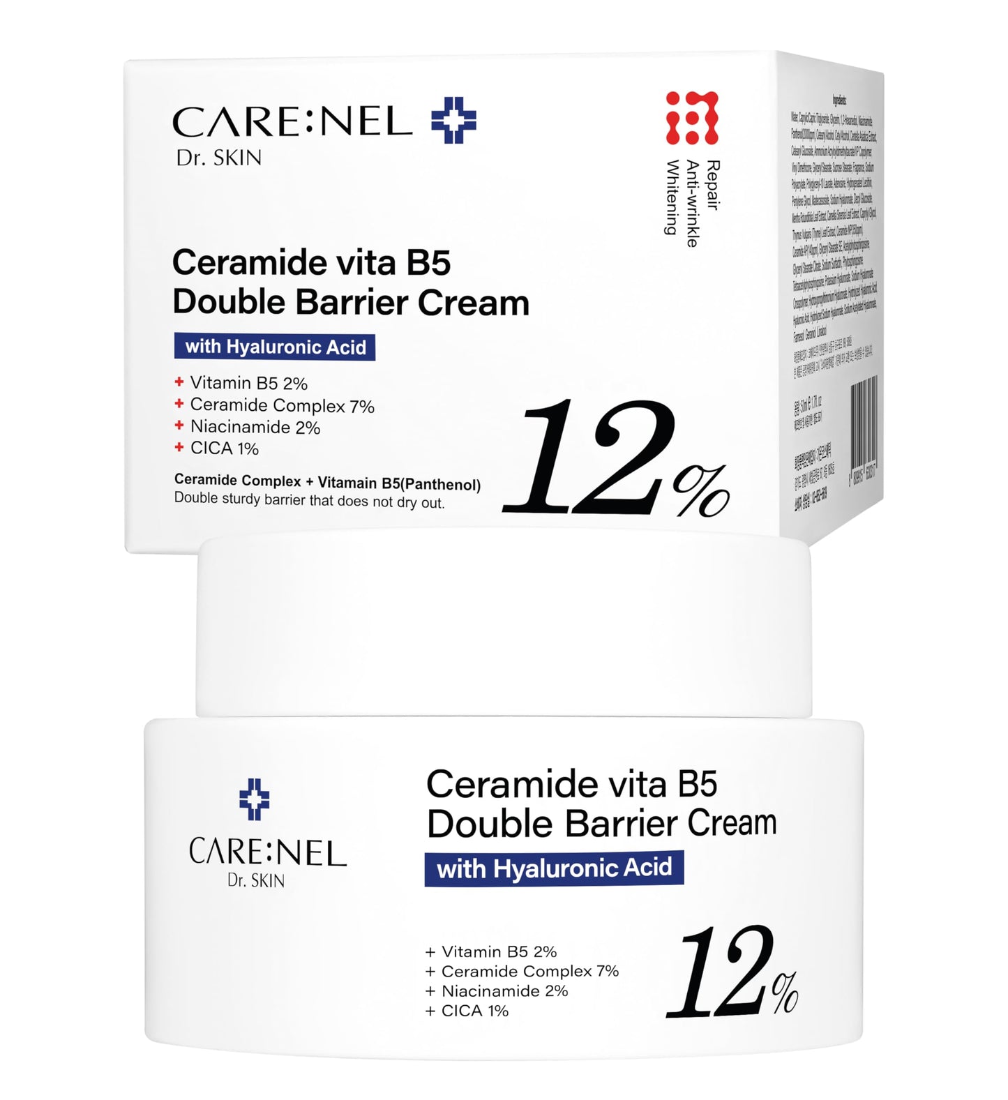 CARE:NEL Ceramide Vita B5 Double Barrier Cream 1.7 fl.oz - Pantothenic Acid, Vitamin Intensive Moisturizing for Face, Facial Moisturizer