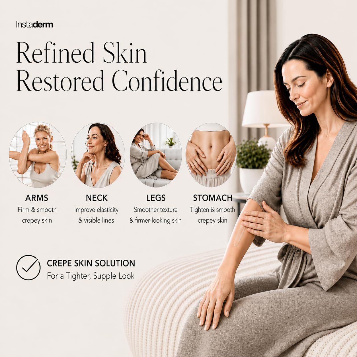 Instaderm Crepe Fix Body Cream – Anti-Aging Moisturizer for Neck & Body – Improve the Appearance of Thinning Aged Crepey Skin, Wrinkles & Dryness. Support Skins Natural Elastin & Collagen Production.