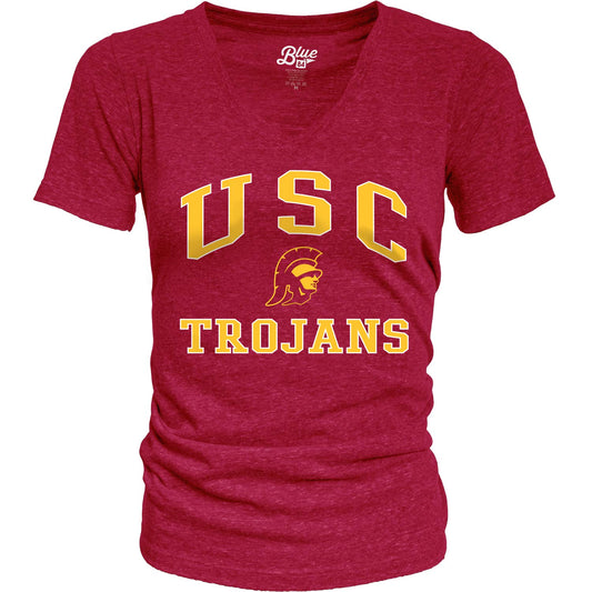 Blue 84 Women's USC Trojans Heathered Team Color Confetti T Shirt, Usc Trojans Cardinal, Small