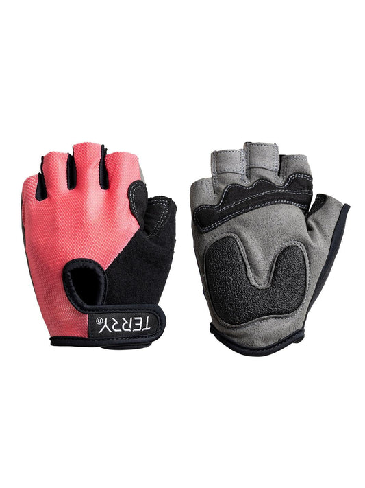 Terry Cycling Gloves for Women, T-Gloves Women's Padded Half Finger Mesh Comfort Mountain Bike Riding Gloves with Gel Pads - Coral, Large