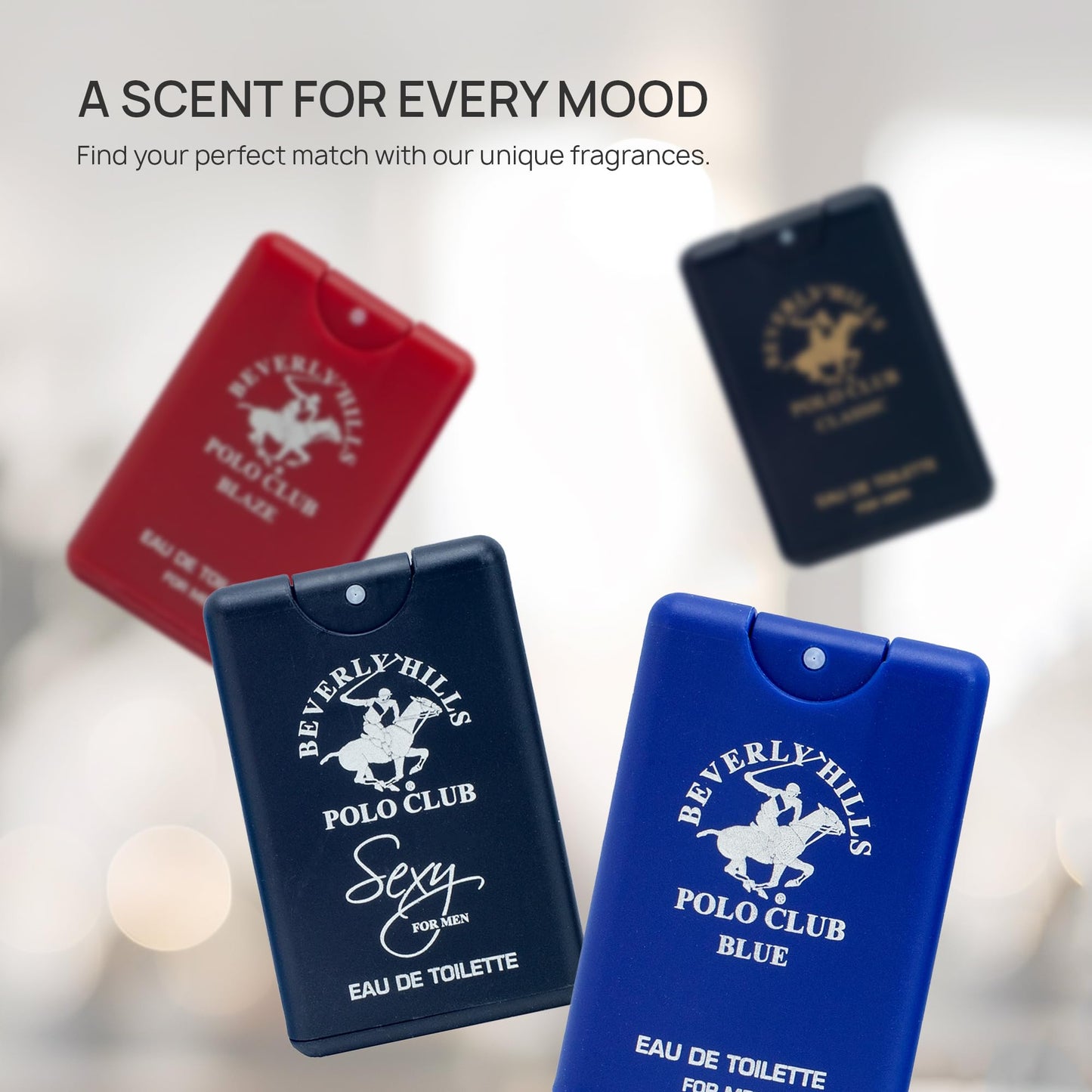 Beverly Hills Polo Club MENS 4PC 20ML POCKET SPRAY - ORIGINAL STRIPED - CONTAINS BLAZE/CLASSIC/BLUE/SEXY