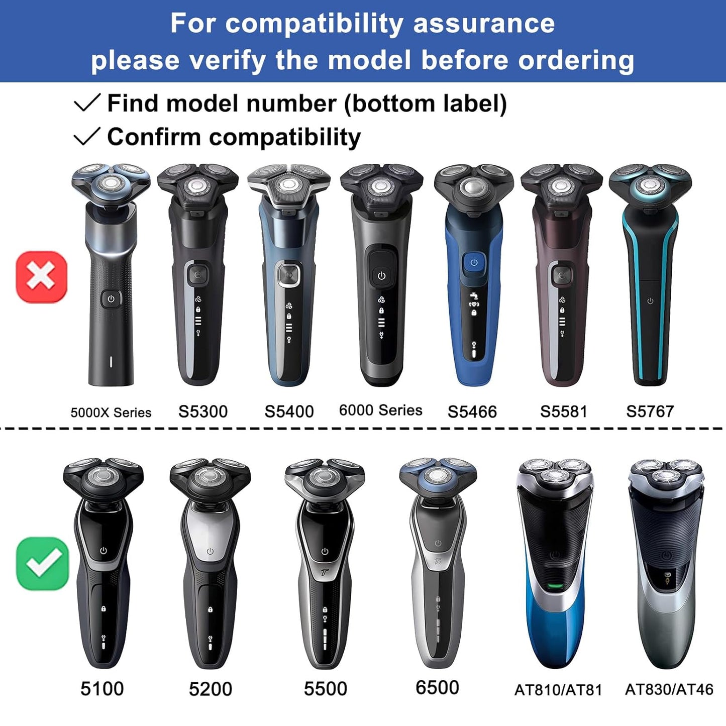 Philips Norelco SH50 Replacement Blades - Compatible Heads for Series 5000 Electric Shavers | 6-Pc Pack