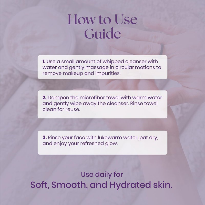 Purple Duck Facial Cleanser Kit – 4 Oz Whipped Coconut Butter Cleanser with Microfiber Towel - Hydrating & Nourishing Skin Care Set – Deep Cleansing & Hydrating Face Care Set for Women & Men