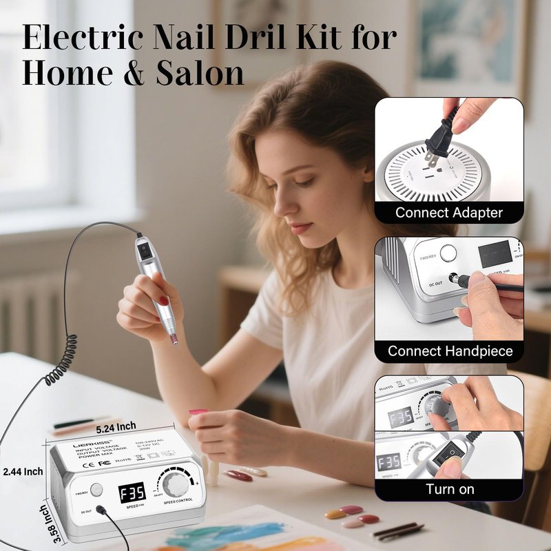 LIERKISS Professional Nail Drill 35000RPM Drill Nail Electric Nail File Dril Nails with 100pcs Sanding Bands and Nail Drill Bits for Acrylic, Gel Nail Manicure & Pedicure