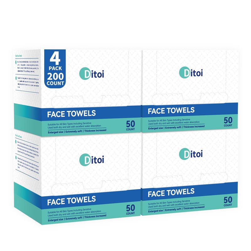 Ditoi Disposable Face Towels XL, Soft Cotton Facial Cleansing Cloths, Dry Face Towelettes for Makeup Removal, Sensitive Skin & Daily Skin Care,10"×12", 200 Count (4 Pack)
