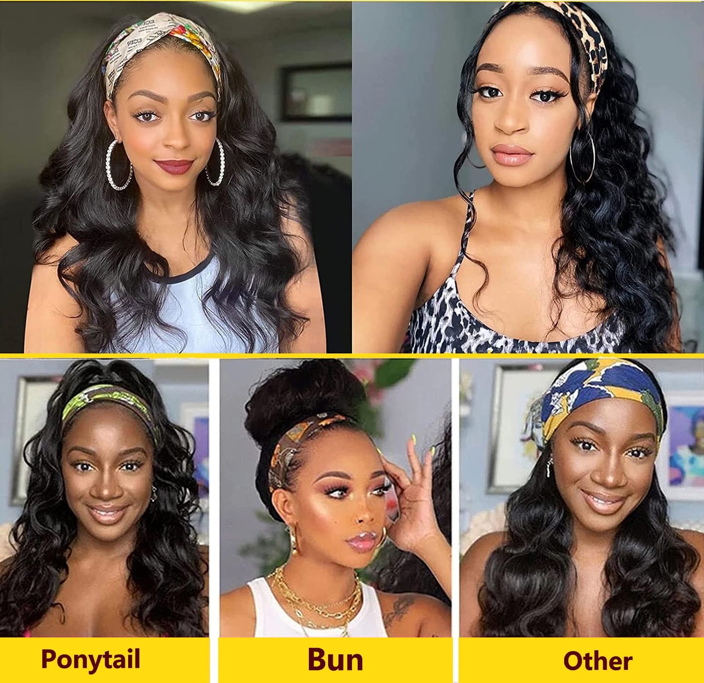 Miss Lee Headband Wig Body Wave Human Hair Headband Wigs For Black Women 12inch 150% Density Natural Black （12inch,Headband wig）