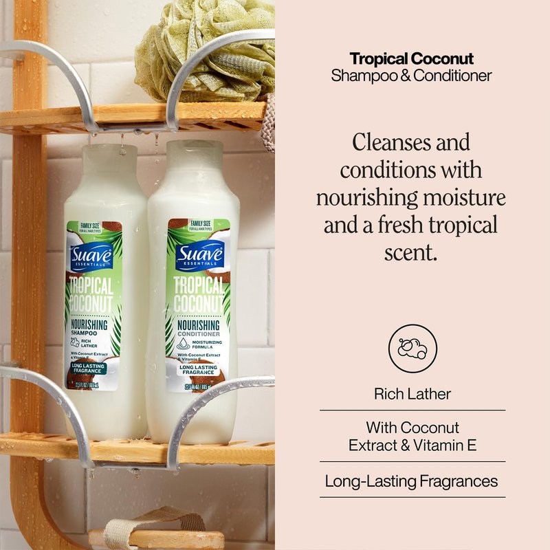 Suave Shampoo & Conditioner Set - Tropical Coconut Nourishing Formula | 22.5 Oz Each (2-Piece)