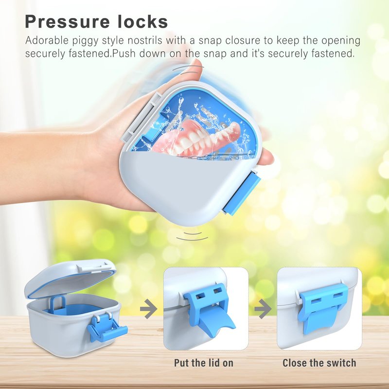 BVN Denture Bath Case, Leak-Proof Retainer Cleaning Case with Rinsing Basket, Portable Mouth Guard Container for Soaking & Storage, Travel False Teeth Box